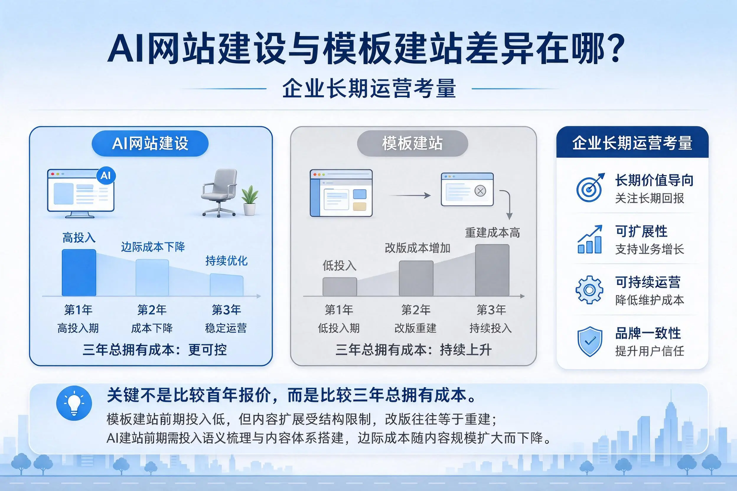 AI网站建设与模板建站差异在哪？聊城企业长期运营考量