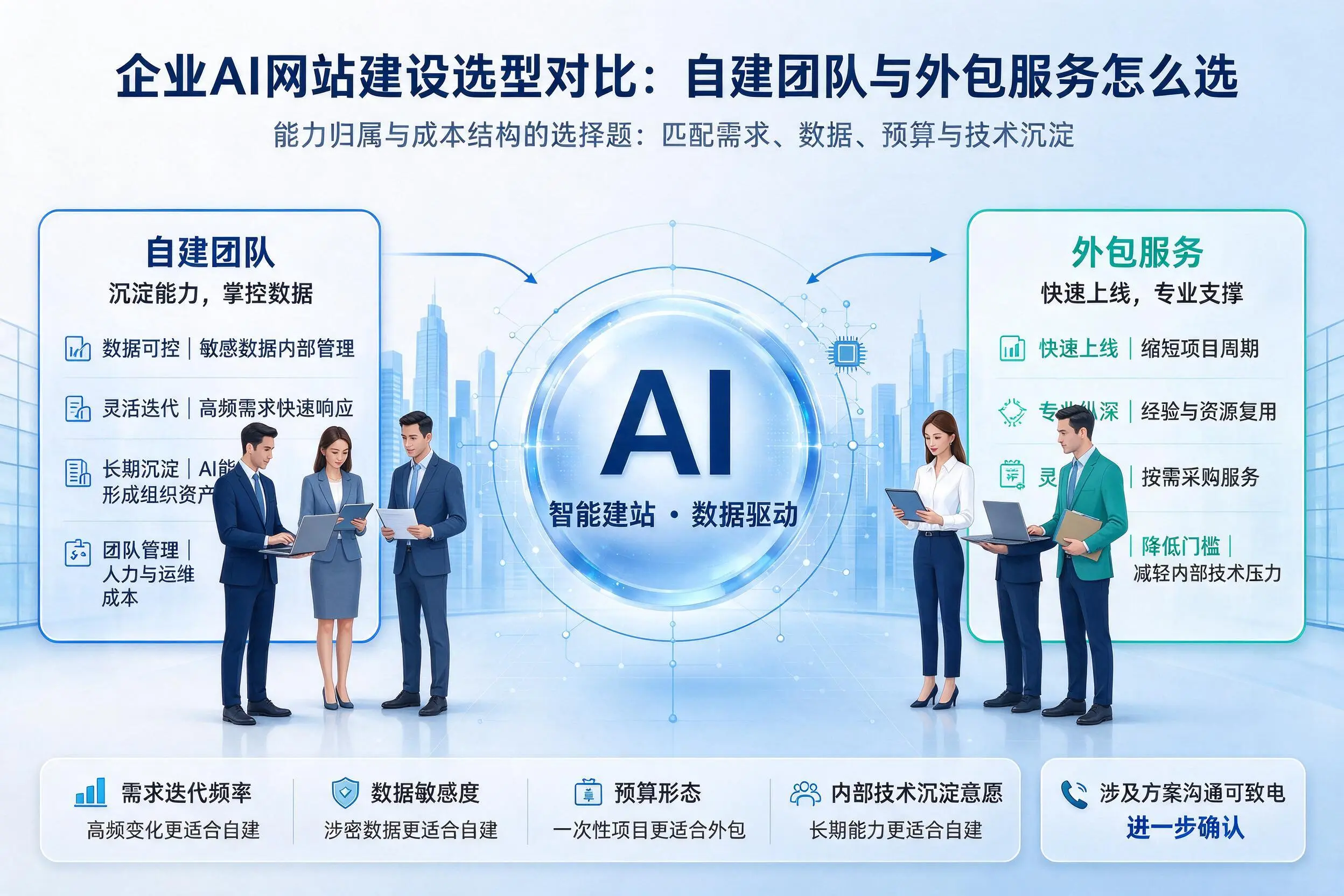聊城企业AI网站建设选型对比：自建团队与外包服务怎么选